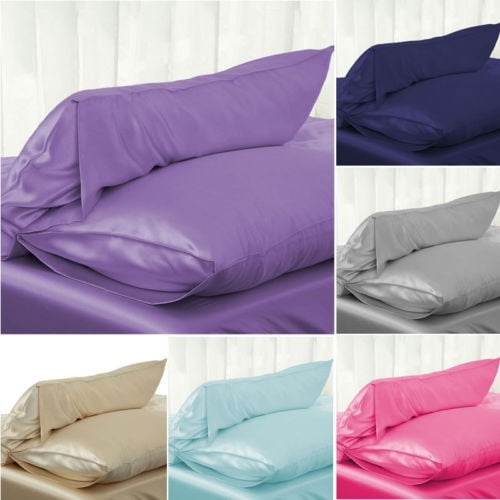 NEW Solid Queen/Standard Silk Satin Pillow Case Bedding Pillowcase Smooth Home